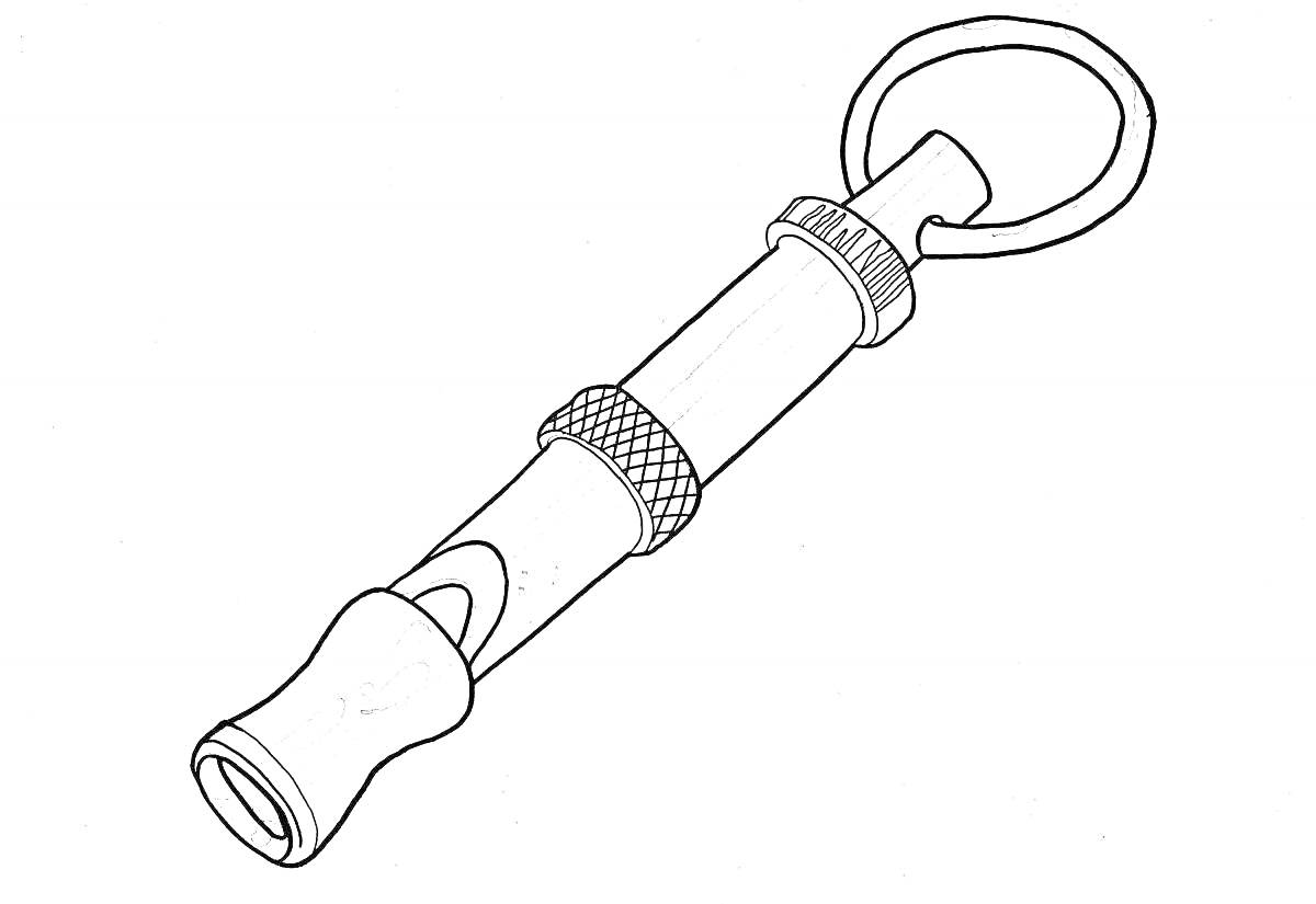 На раскраске изображено: Свисток, Кольцо, Инструмент