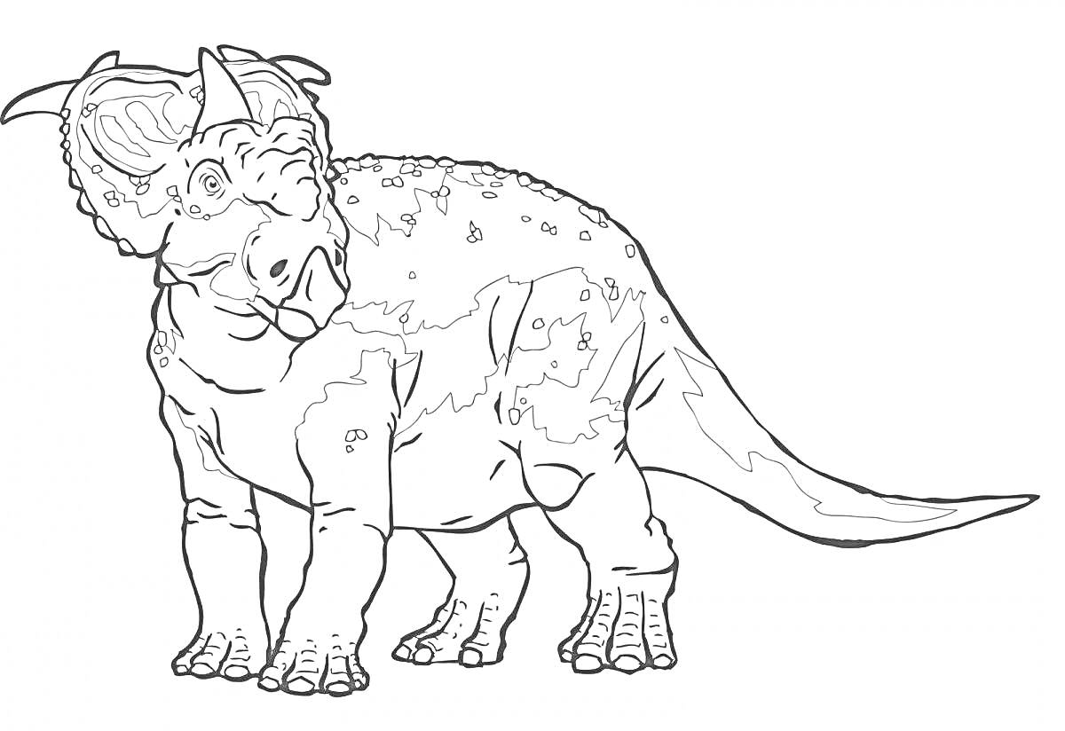 Раскраска Динозавр с рогами и щитом на голове
