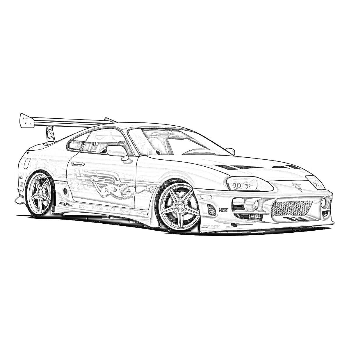 Раскраска Тюнингованная Toyota Supra из фильма 