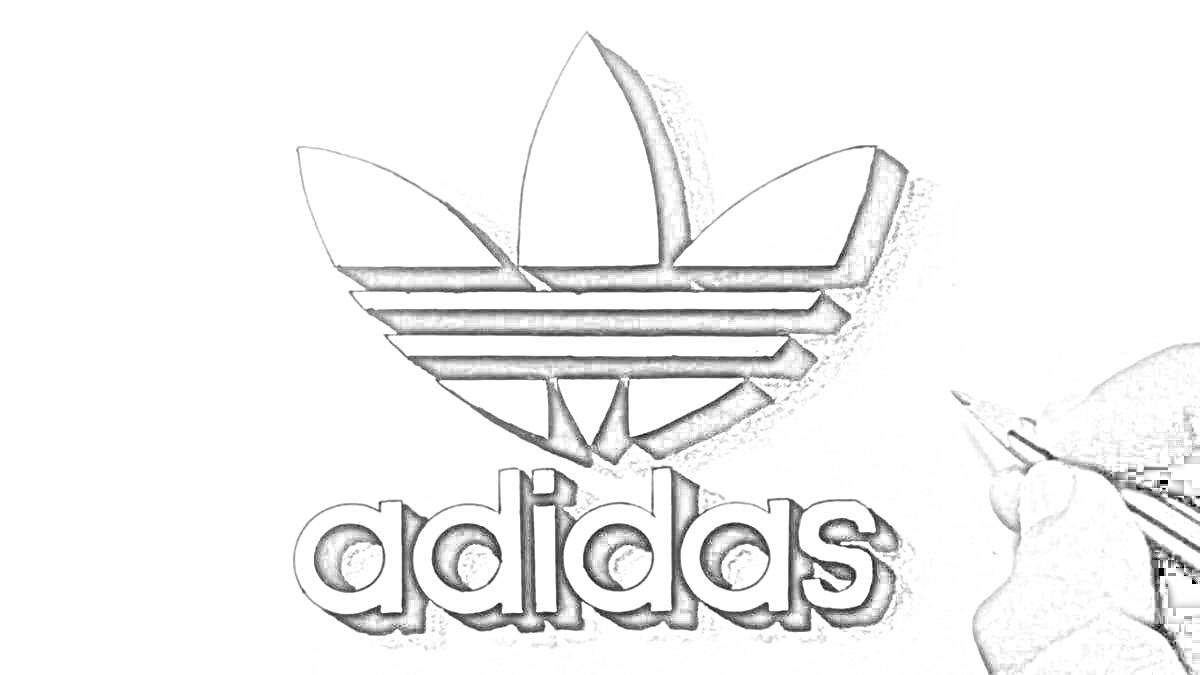 На раскраске изображено: Adidas, Трилистник, Надпись