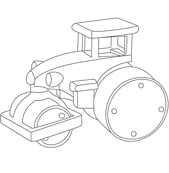 На раскраске изображено: Каток, Строительная техника, Фары, Контурные рисунки