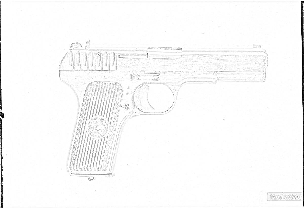 Раскраска Пистолет ТТ с ручкой и курком