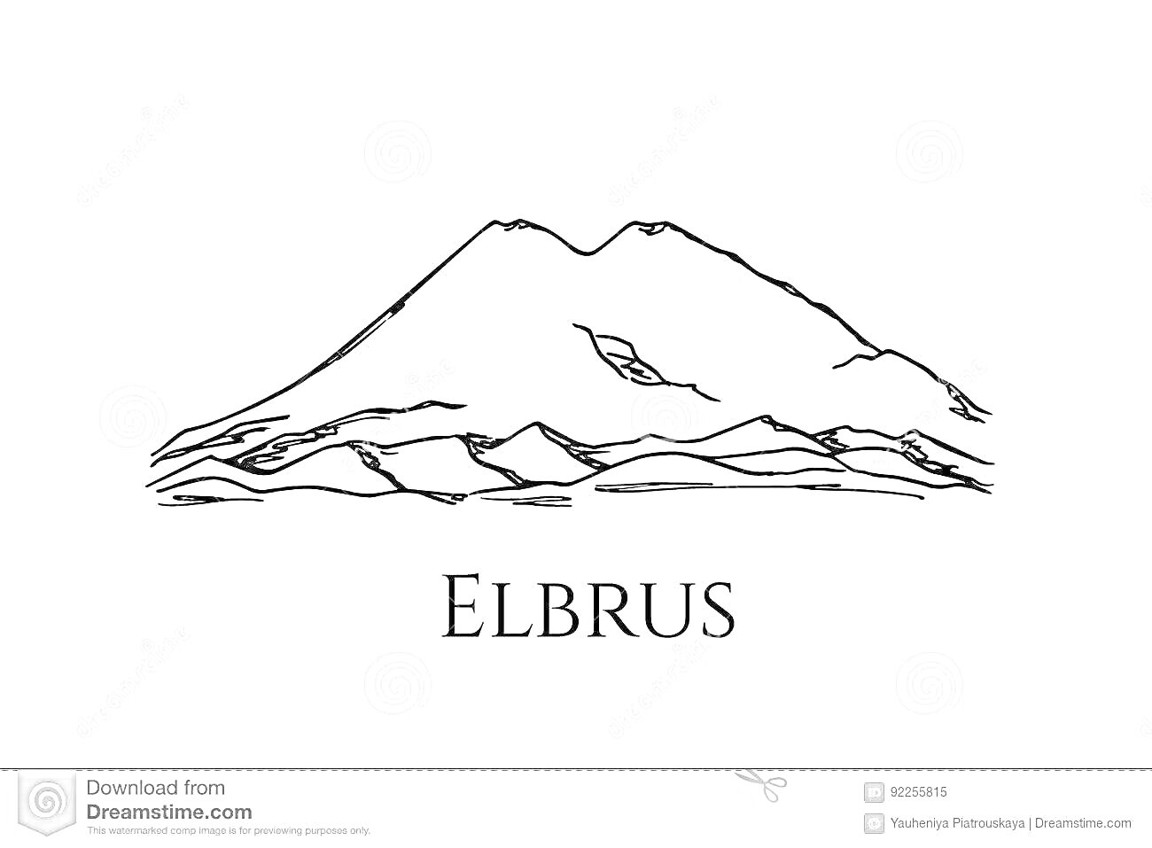 Раскраска Эскиз горы Эльбрус с надписью 