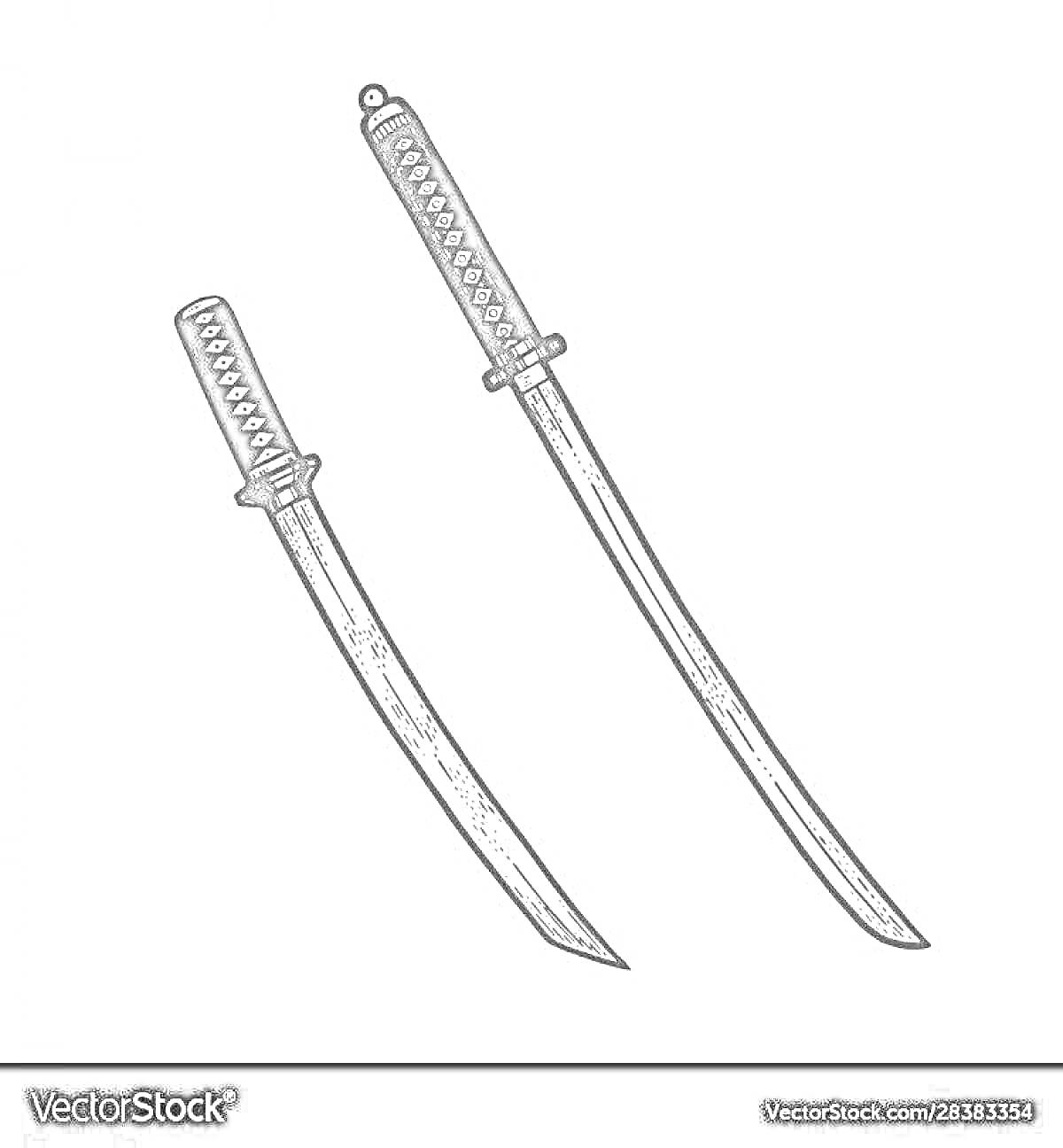 Раскраска Два японских меча (танто и катана), ножны