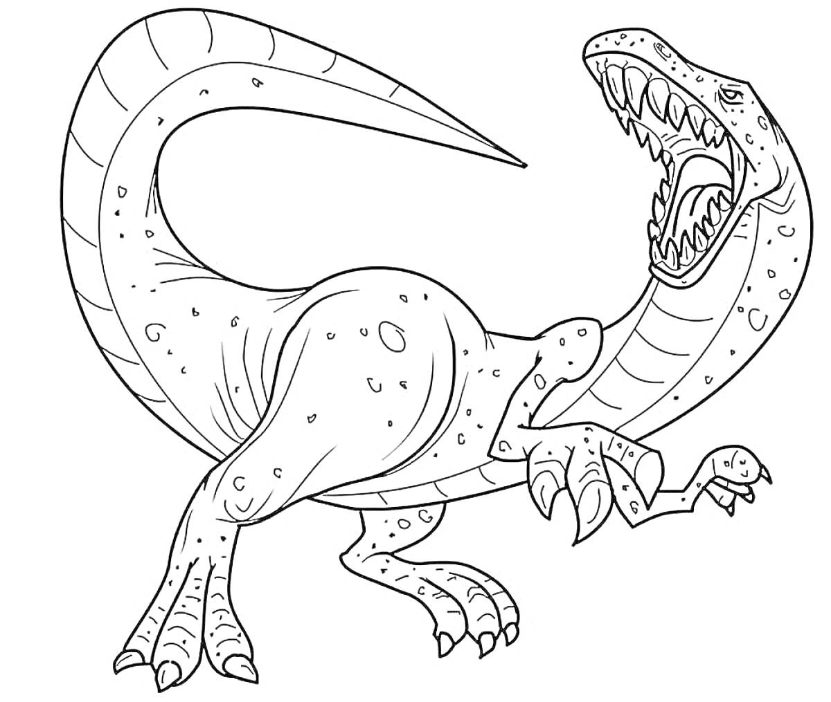 Раскраска Динозавр с открытой пастью, стоящий на задних лапах