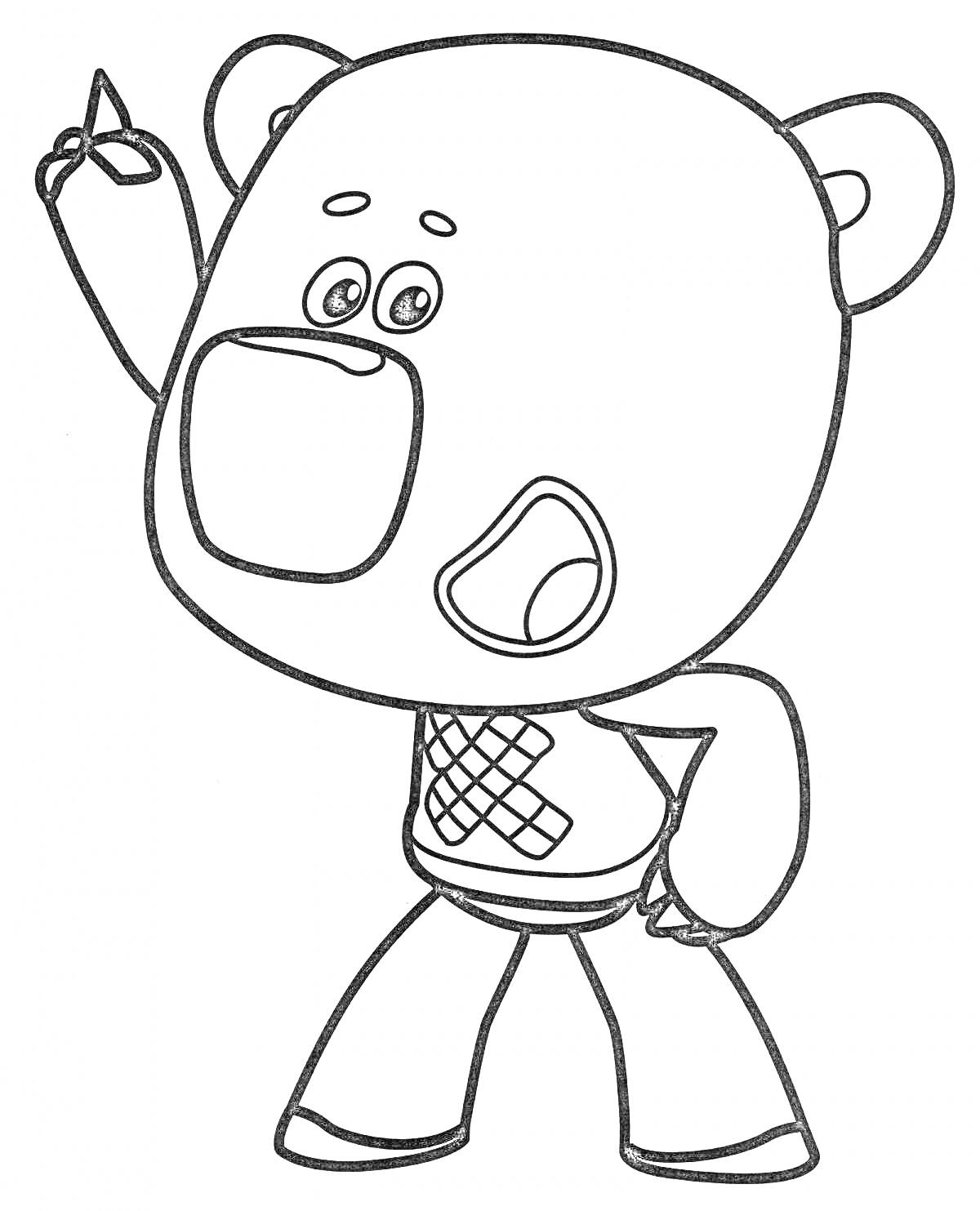 Раскраска Медведь Кеша с поднятой рукой