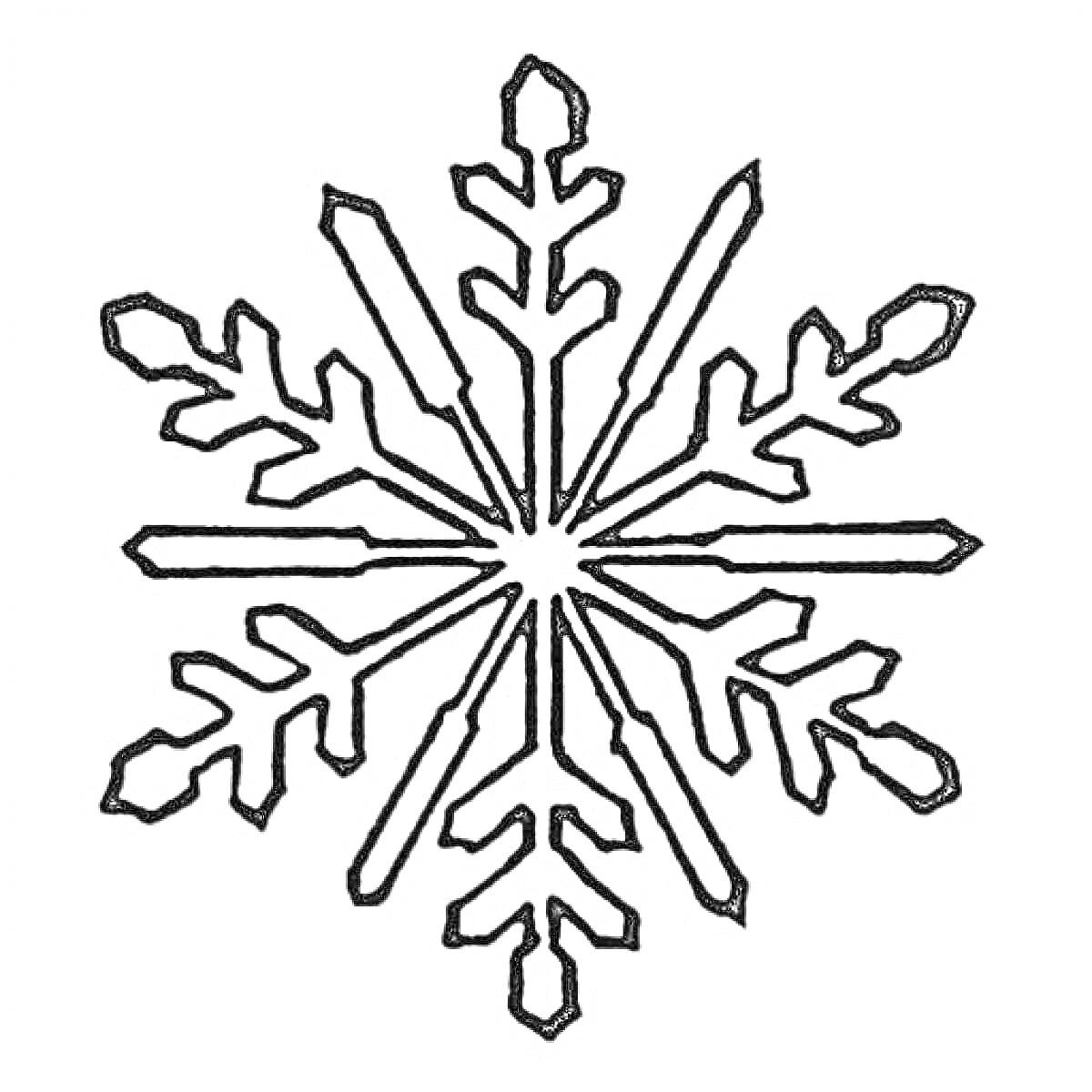 Снежинка с шестью лучами и узорчатыми концами