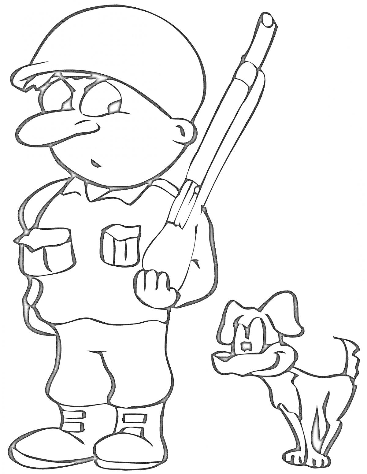 Раскраска Солдат с оружием и собака