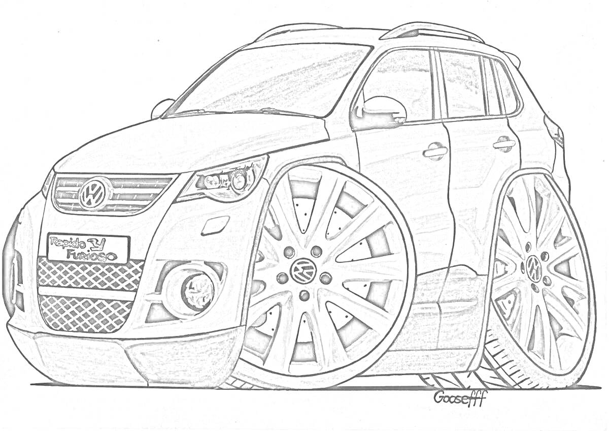 Раскраска Volkswagen Tiguan с увеличенными колесами