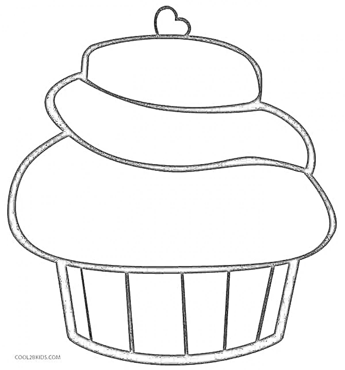 Раскраска Кекс с кремом и сердцем на вершине