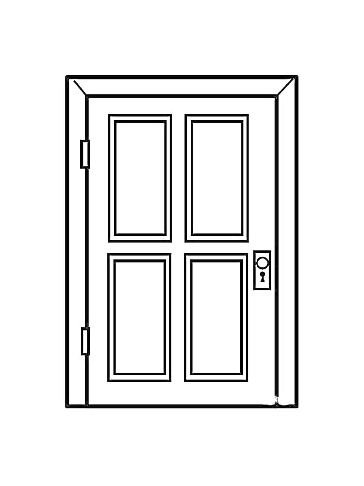 Раскраска Дверь с четырьмя панелями и ключевиной