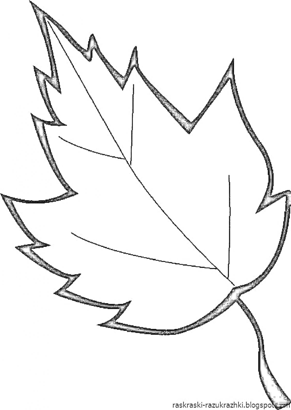 Раскраска Раскраска с одним осенним листом, линия центральной жилки, контурные линии