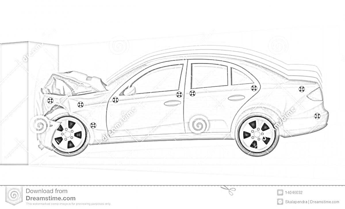 Раскраска Автомобильный краш тест с боковым ударом о стену