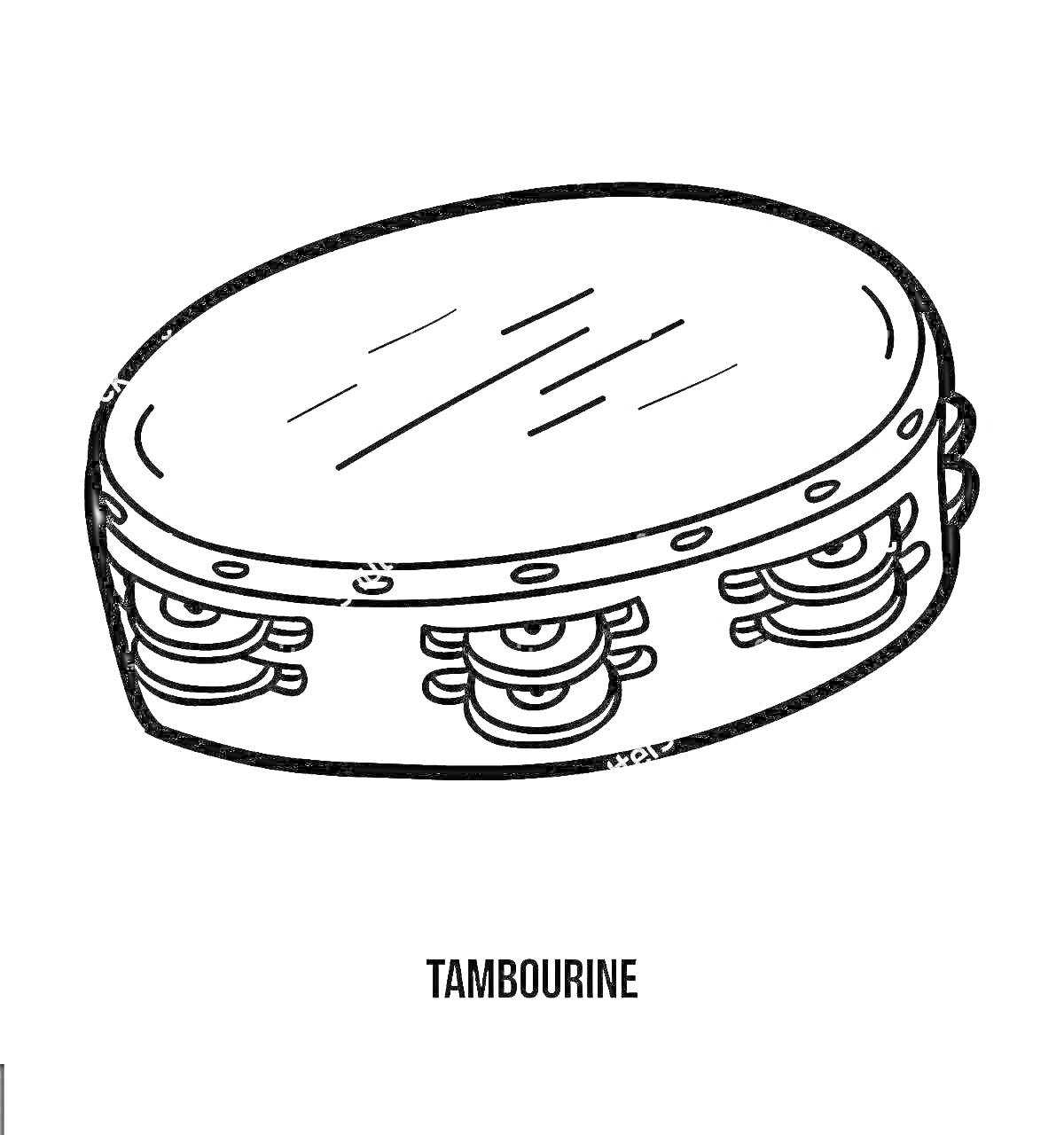 На раскраске изображено: Музыка, Бубен, Перкуссия, Творчество, Музыкальные инструменты