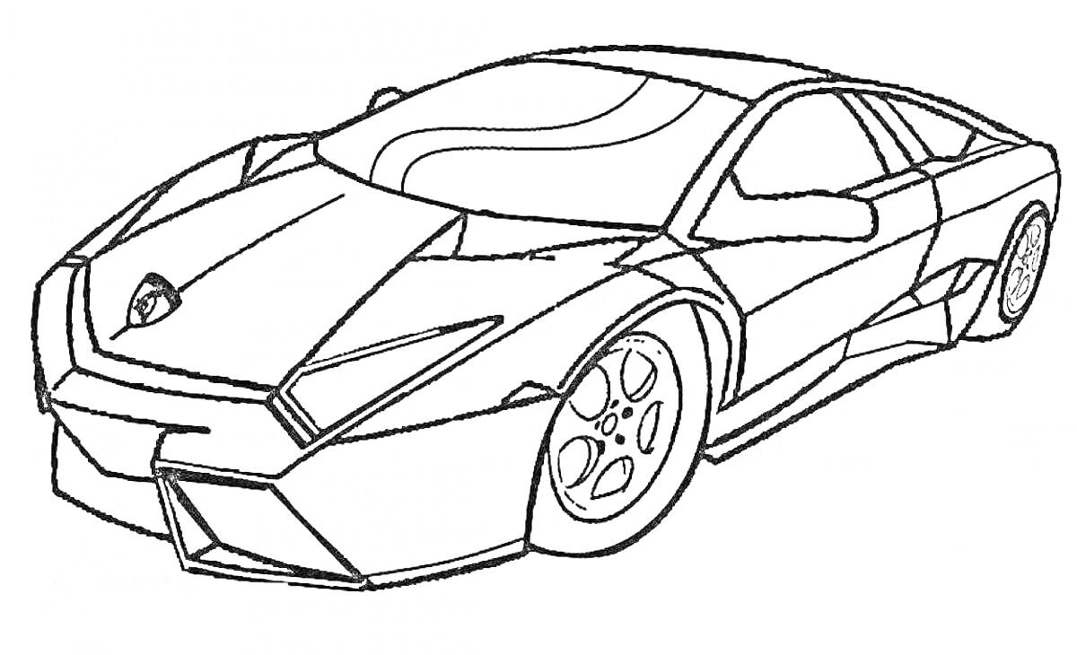 Раскраска Автомобиль Lamborghini с детальной прорисовкой кузова и колес