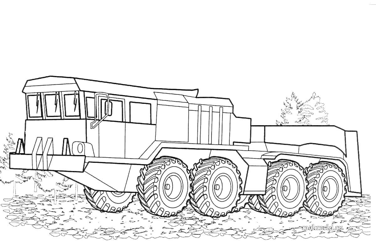 Военный грузовик с шестью колесами на фоне деревьев