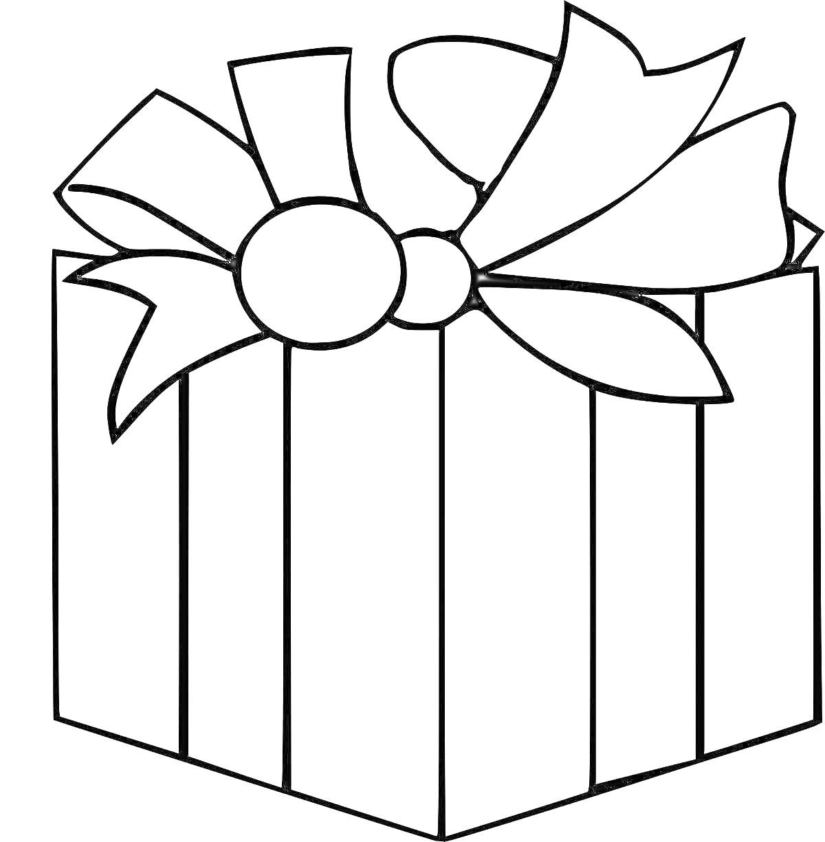 Раскраска Подарочная коробка с полосками и бантом