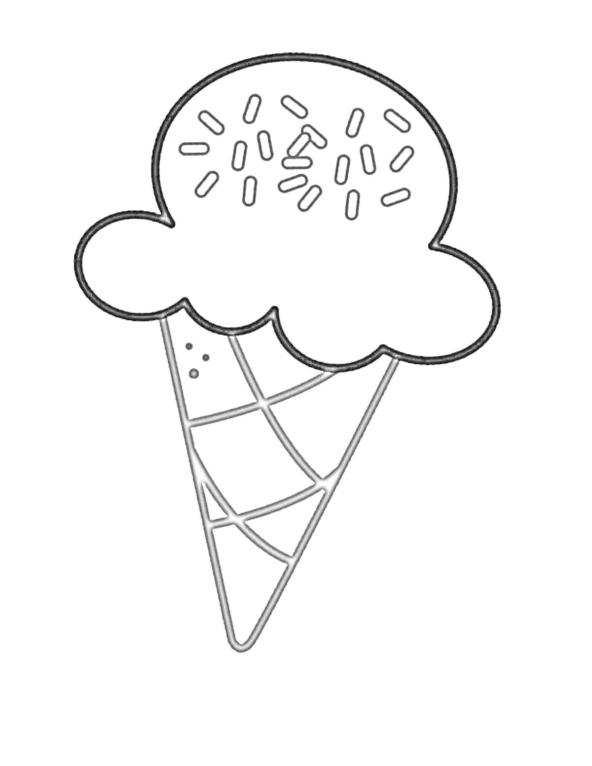 На раскраске изображено: Мороженое, Вафельный рожок, Конус, Еда