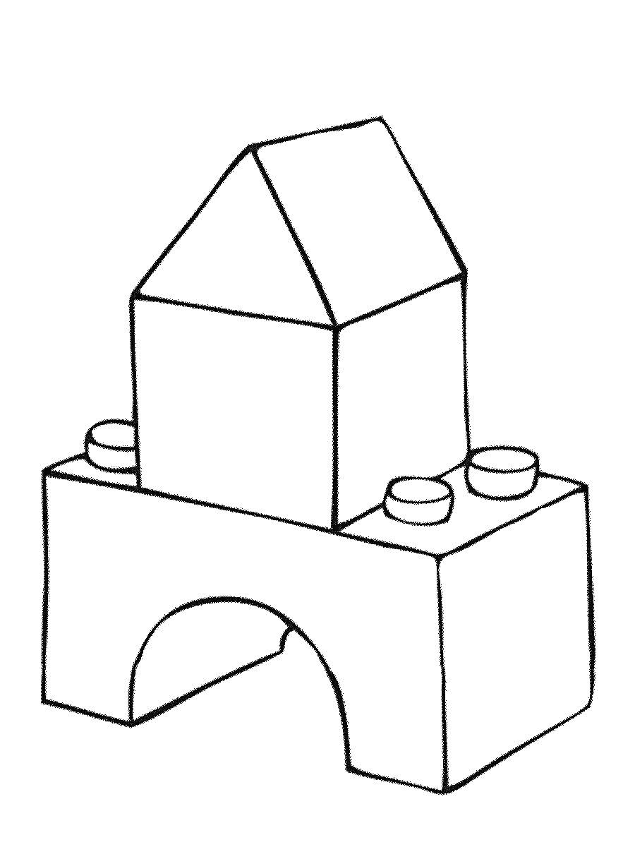 Раскраска Конструктор с арочным элементом, кубической деталью и треугольной крышей