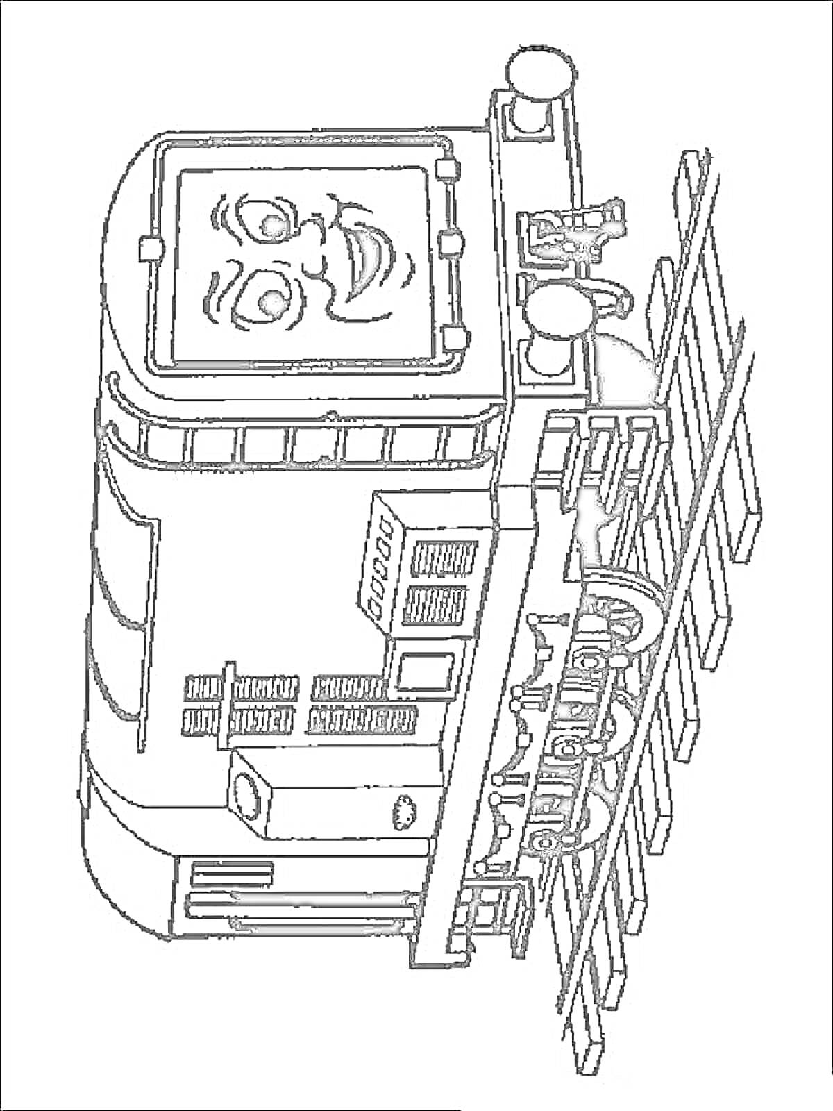 Раскраска Паровозик Томас - паровозик на железной дороге с лицом