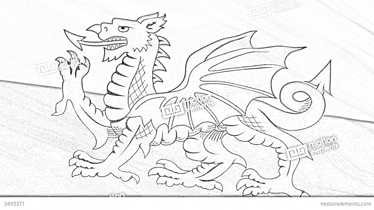 Раскраска Флаг Уэльса с драконом, раскраска
