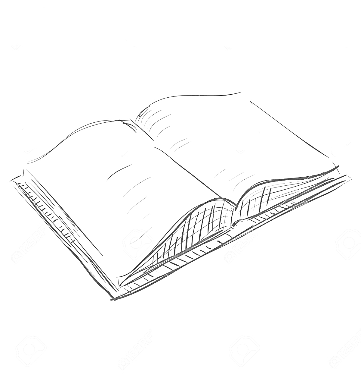 Раскраска Открытая тетрадь с видимыми страницами и сгибами