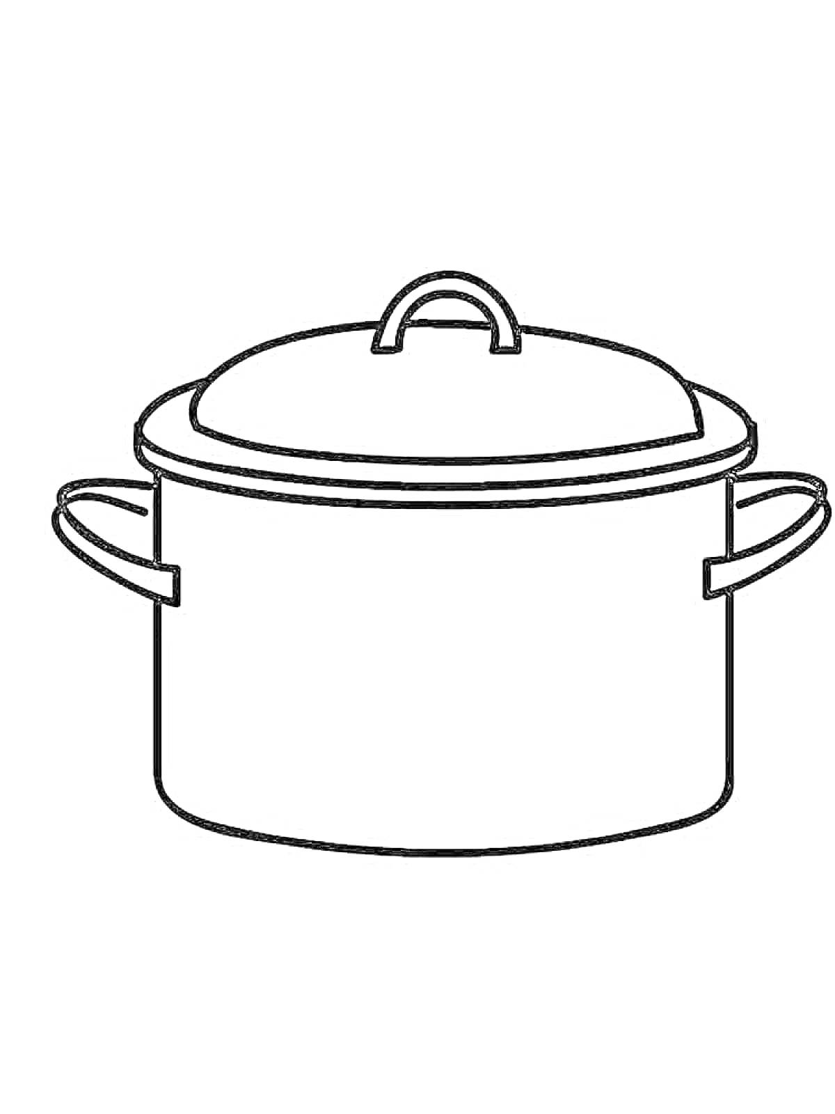 Раскраска Кастрюля с крышкой и ручками для раскрашивания