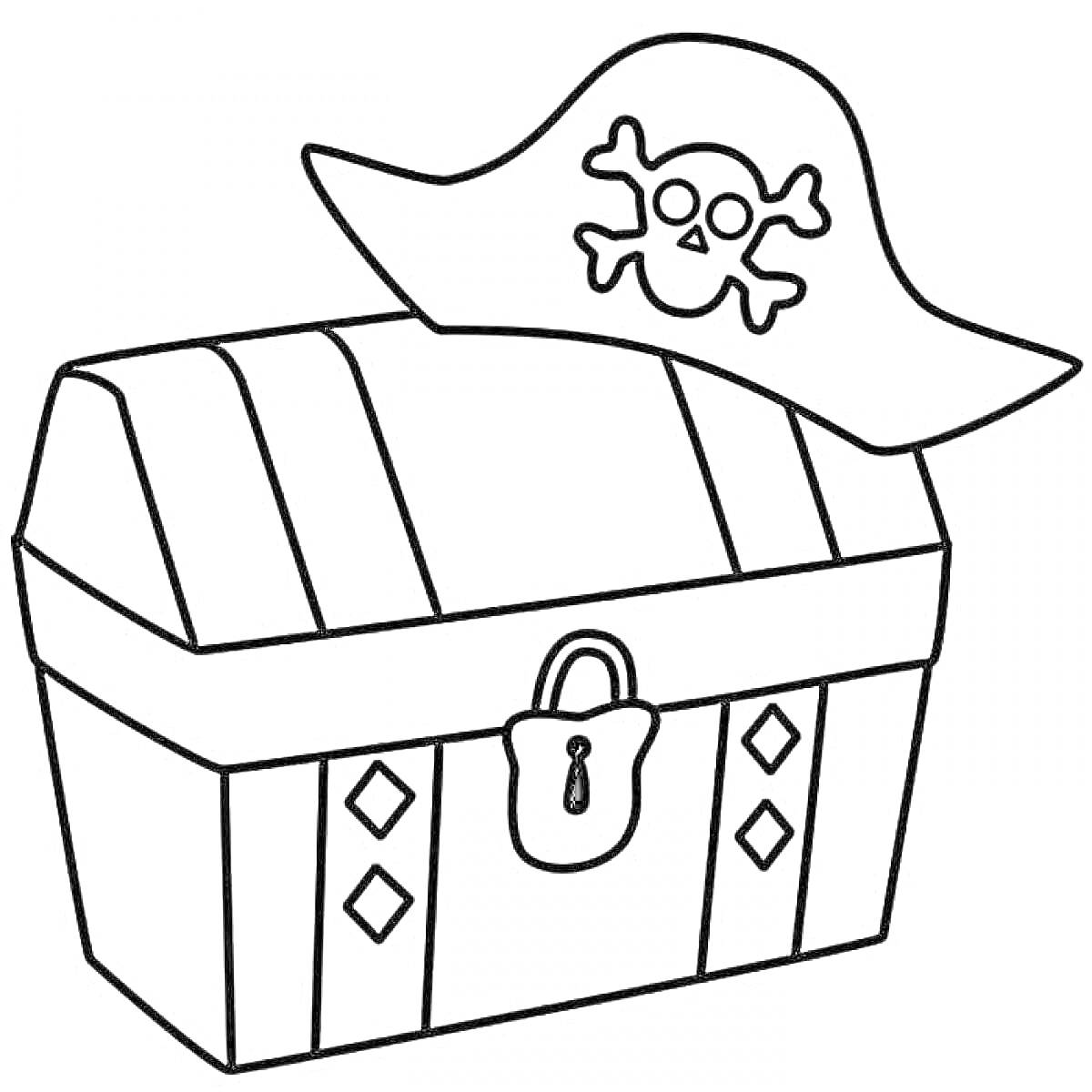 На раскраске изображено: Замок, Пиратская шляпа, Череп и кости