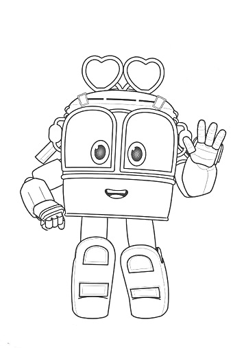 Раскраска Робот-поезд с сердечками на голове и поднятой рукой