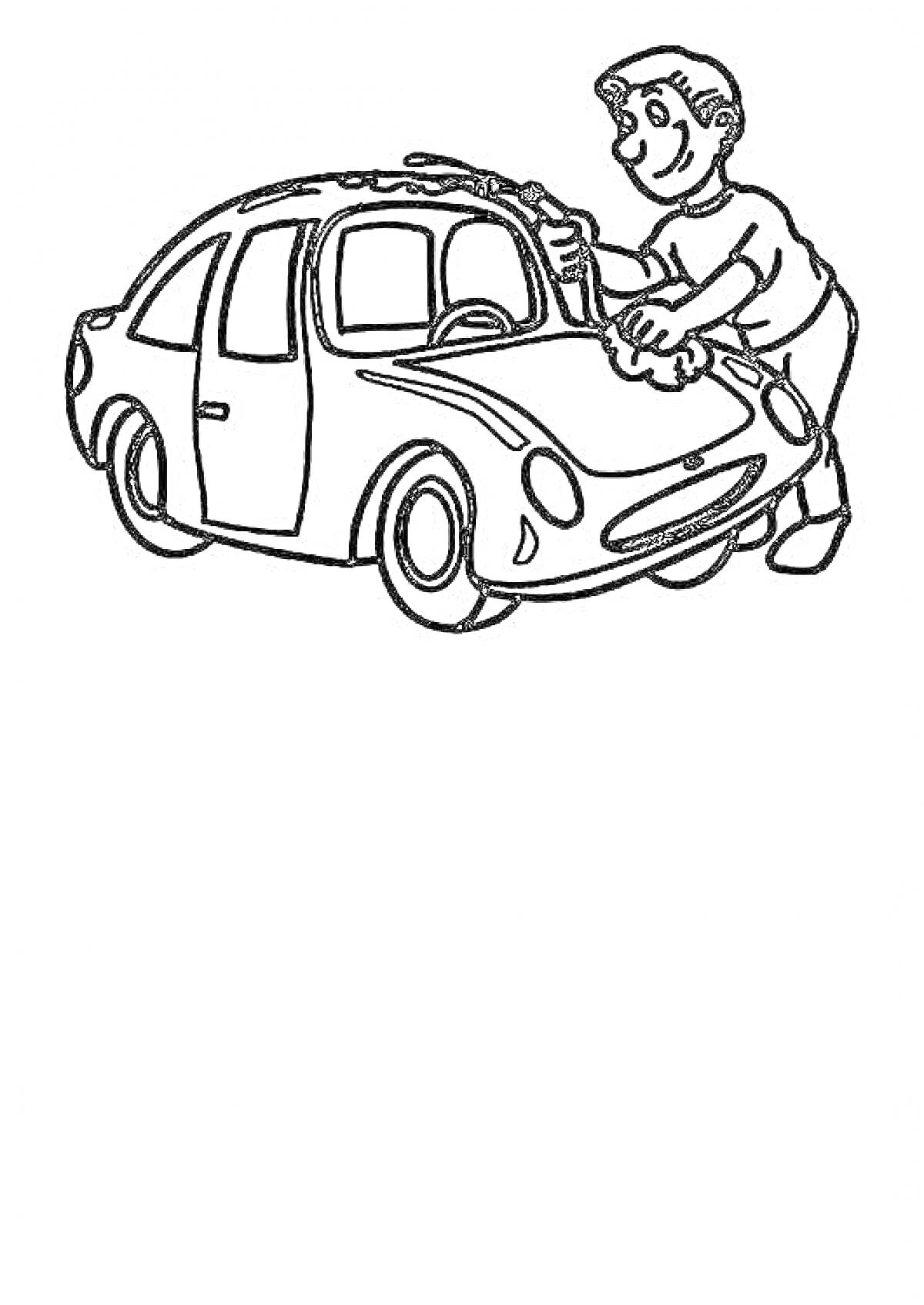 Раскраска Человек моет машину