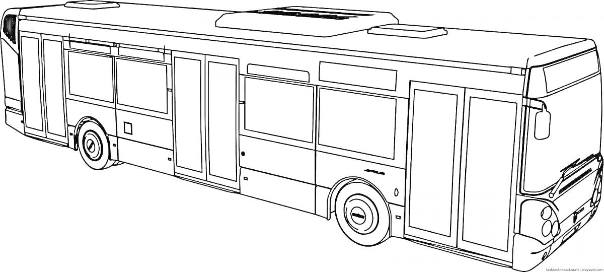 На раскраске изображено: Окна, Колеса, Крыша, Транспорт, Автобус, Дверь