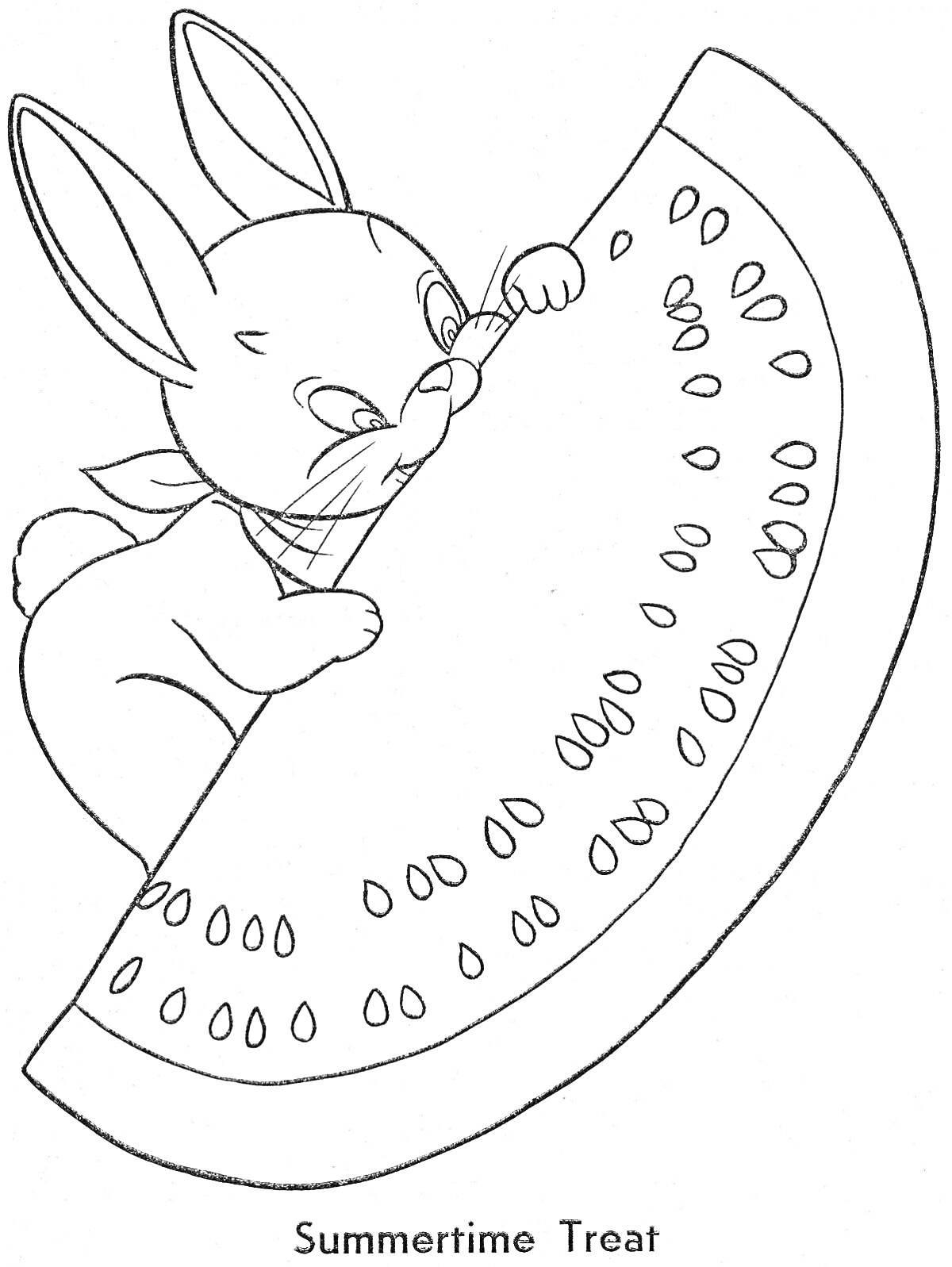 Раскраска Кролик с арбузом
