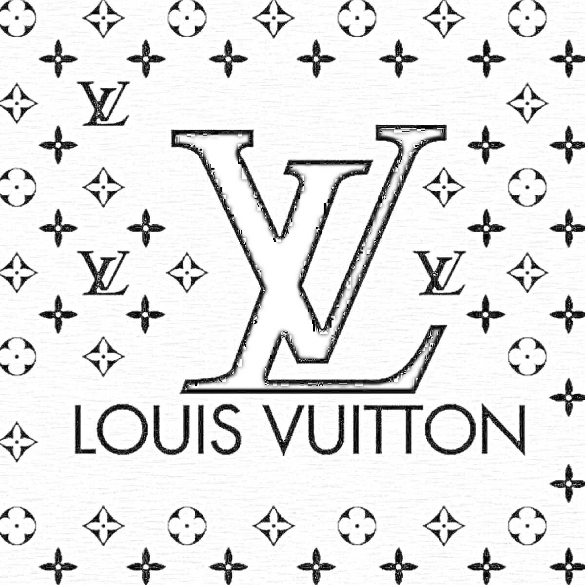 Логотип Louis Vuitton на фоне фирменных узоров