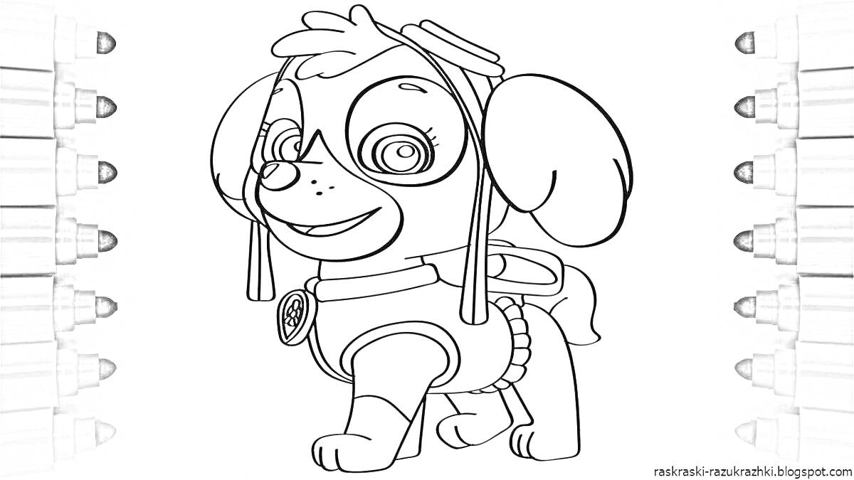 Раскраска Собака-спасатель в защитных очках и костюме