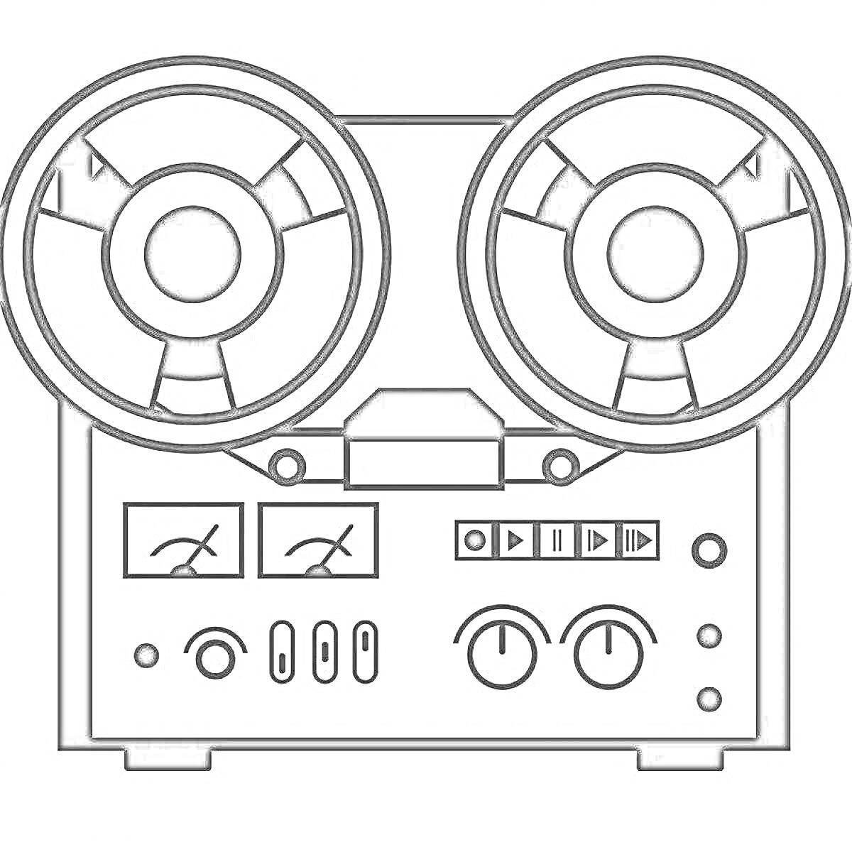 На раскраске изображено: Магнитофон, Кнопки, Винтаж, Ретро, Техника, Катушка