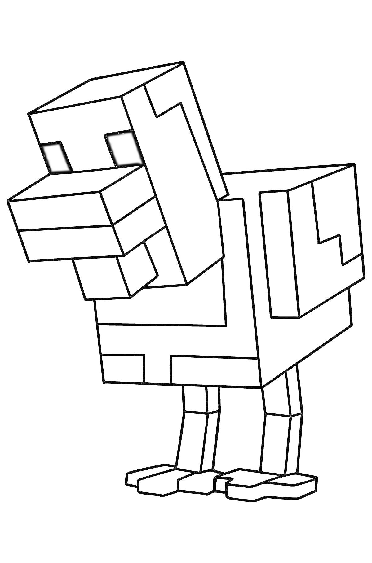 Раскраска Майнкрафт курица, стоящая на двух лапах