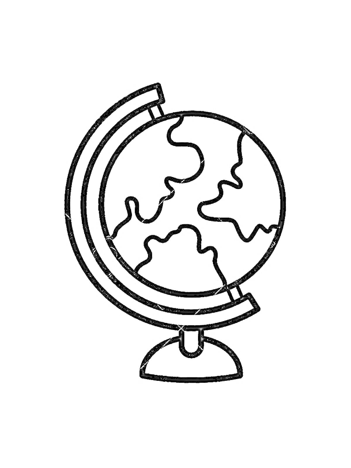 На раскраске изображено: Глобус, Земной шар, География, Континенты, Подставка, Мир, Планеты, Контурные рисунки