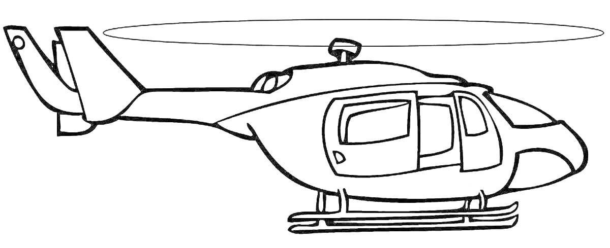 На раскраске изображено: Вертолет, Транспорт, Воздушное судно, Дверь