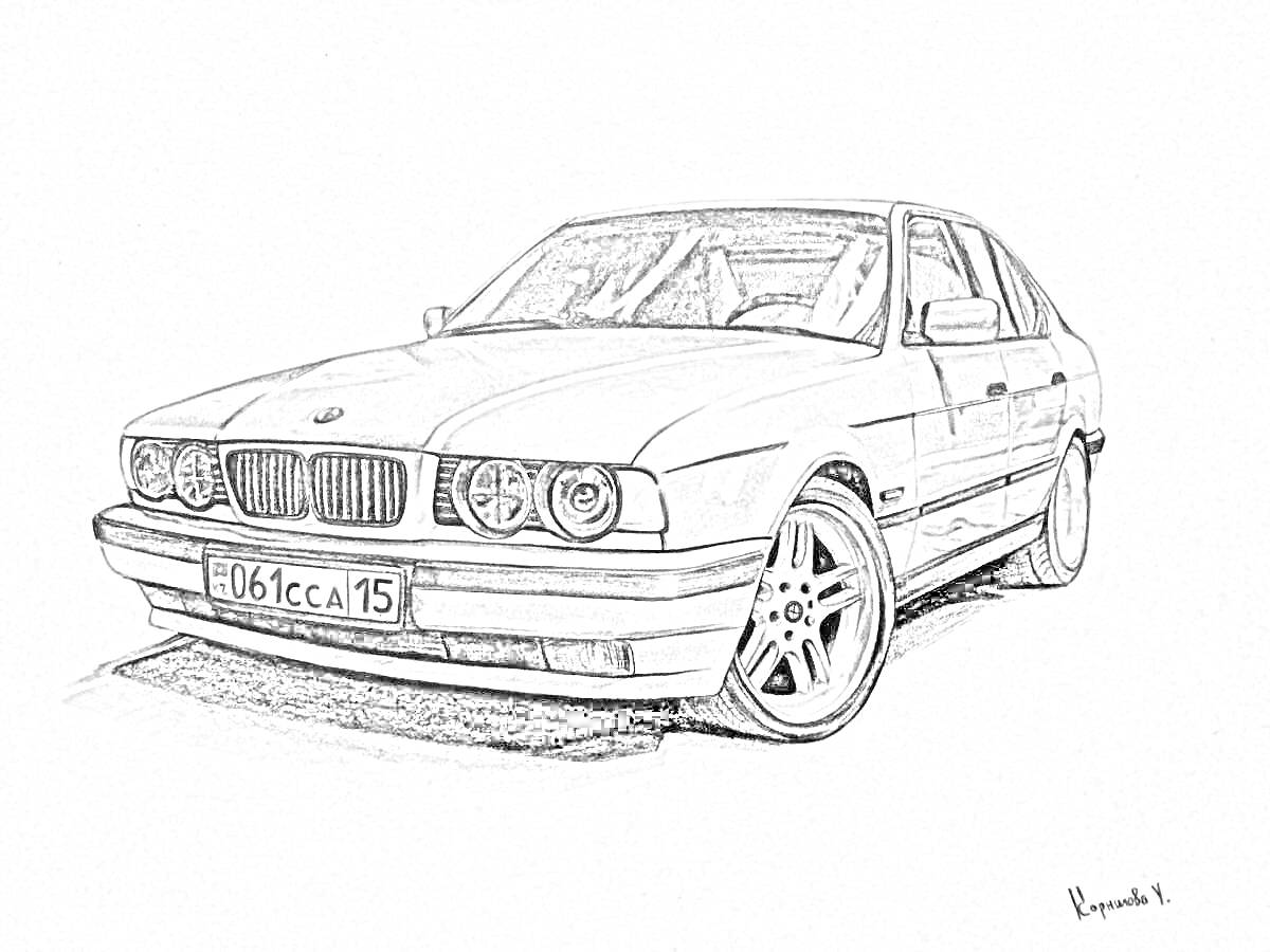 Раскраска Автомобиль BMW E34 с номерами