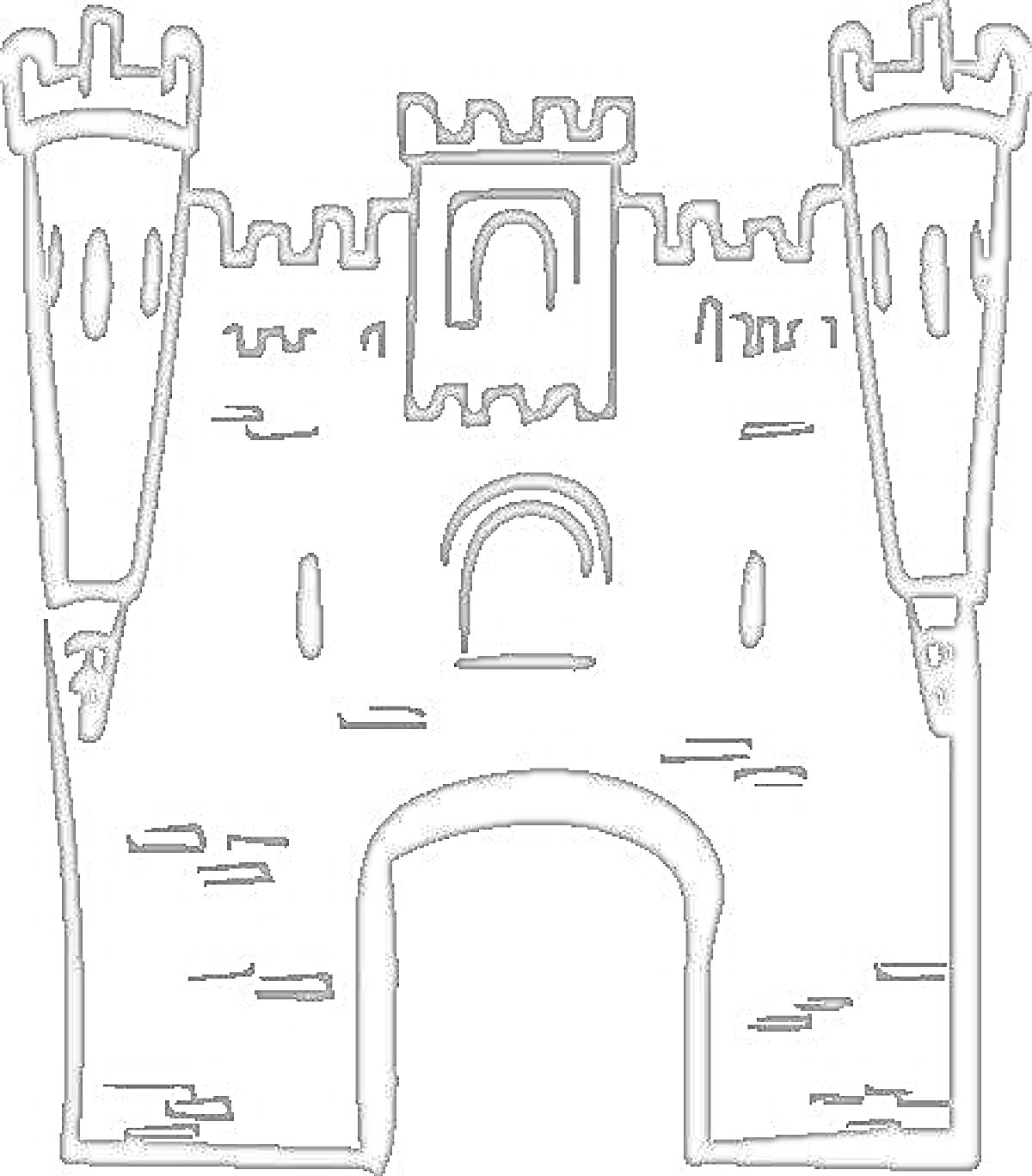 На раскраске изображено: Башни, Арка, Разрушения, Архитектура, Крепость, Война