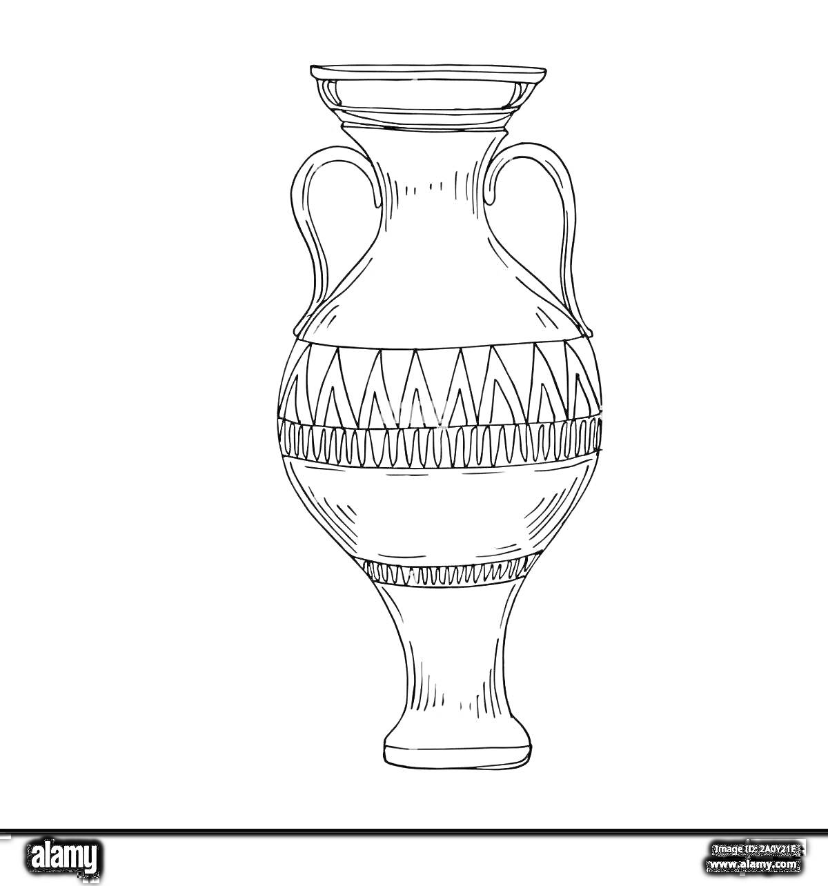 Раскраска Греческая ваза с двумя ручками и геометрическим узором