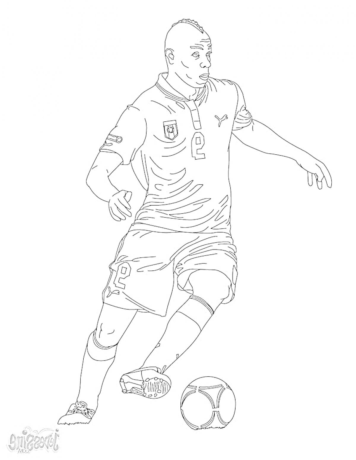 Раскраска Футболист с мячом в форме сборной