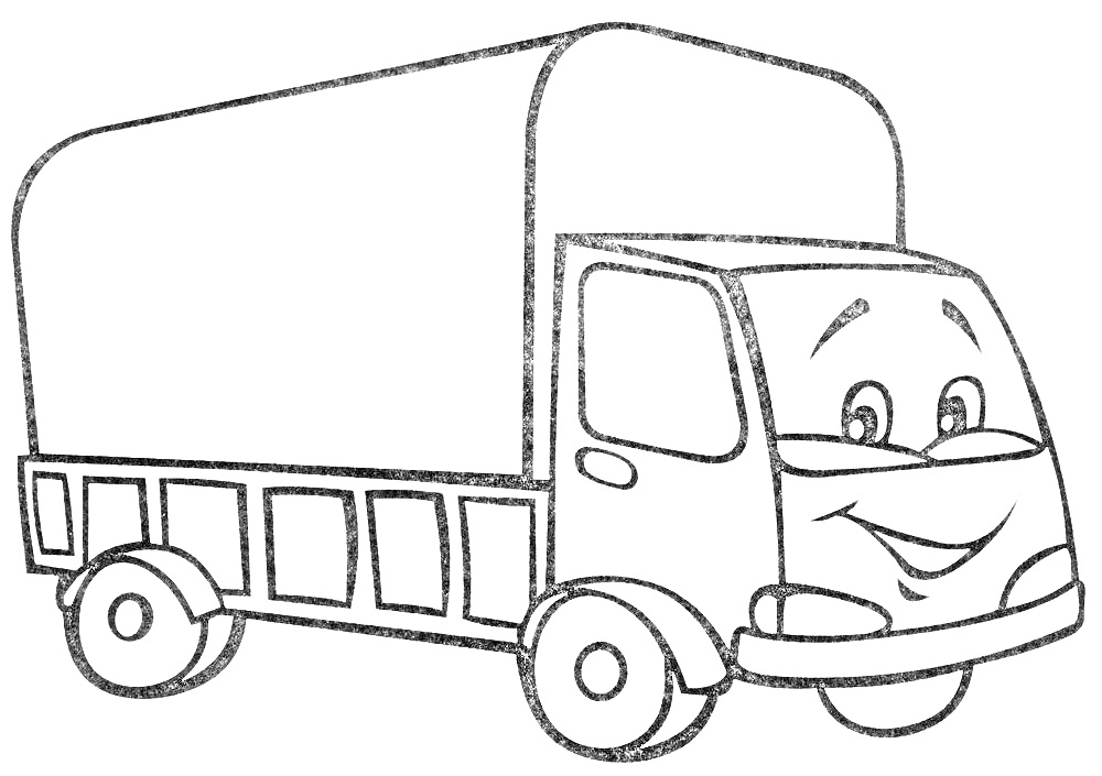 Раскраска Грузовик с лицом и закрытым кузовом