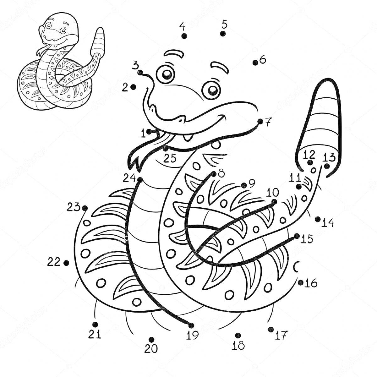 Раскраска Раскраска по номерам - змея с растительным орнаментом