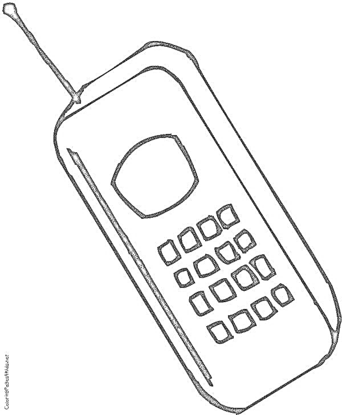На раскраске изображено: Телефон, Экран, Ретро, Связь, Антенны, Контурные рисунки