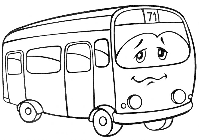 Раскраска Автобус с лицом, номер 71