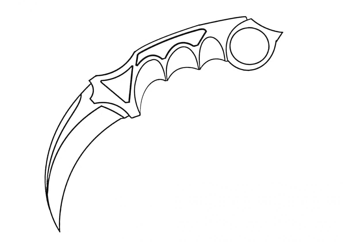 Раскраска Контур ножа керамбита с изогнутым лезвием и деталями рукоятки