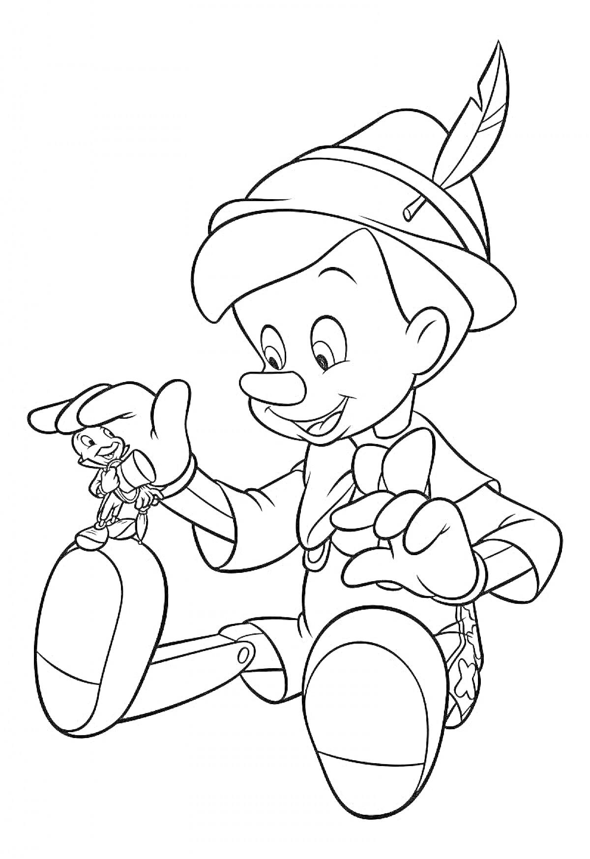 На раскраске изображено: Кукла, Шляпа, Кузнечик, Рука, Деревянная нога