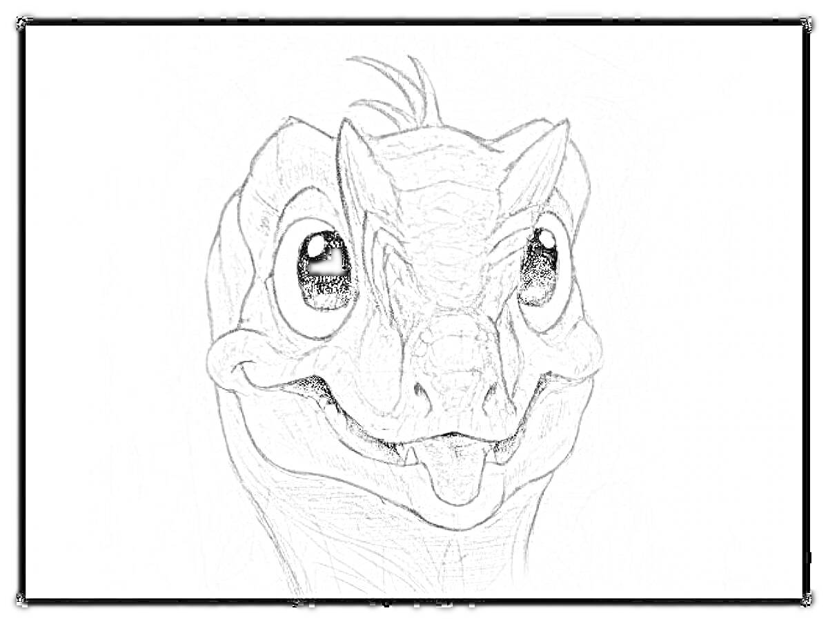 На раскраске изображено: Динозавр, Маска, Большие глаза, Открытый рот
