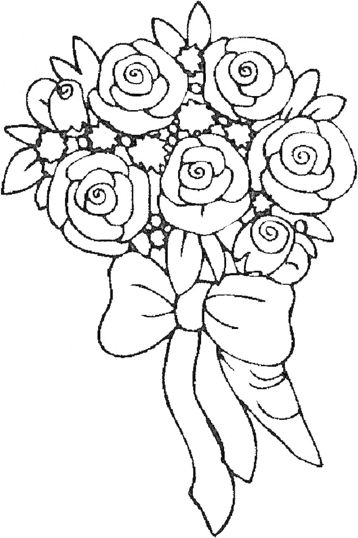 Раскраска Букет роз с бантом